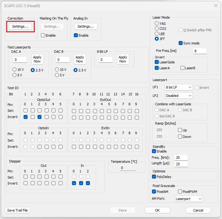 Correction settings