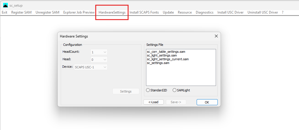 Hardware settings