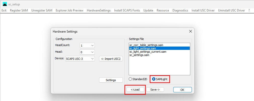 Load settings