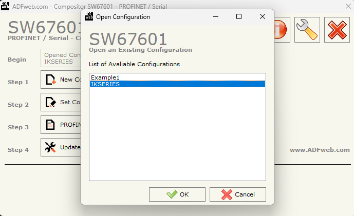 Capture de l'écran Open configuration