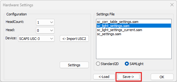 Save settings